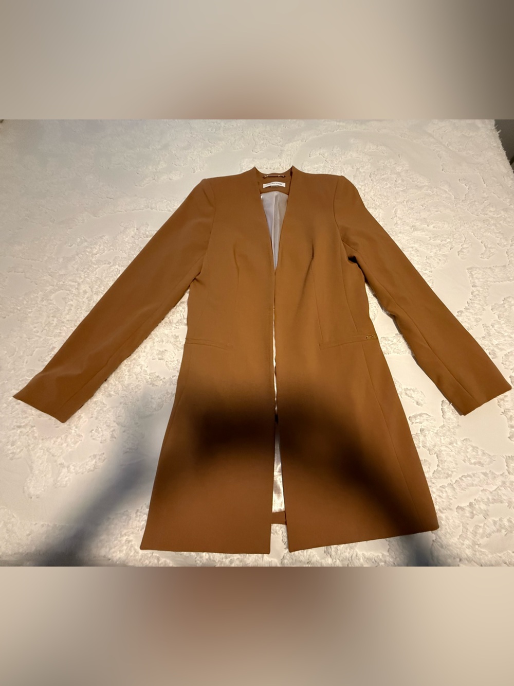 Calvin Klein Brown Long Open Front Blazer Coat